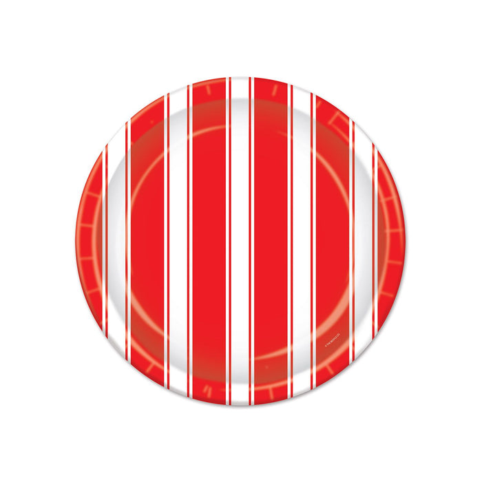 Carnival Striped Red & White 7" Paper Plates 8pk  | 1ct