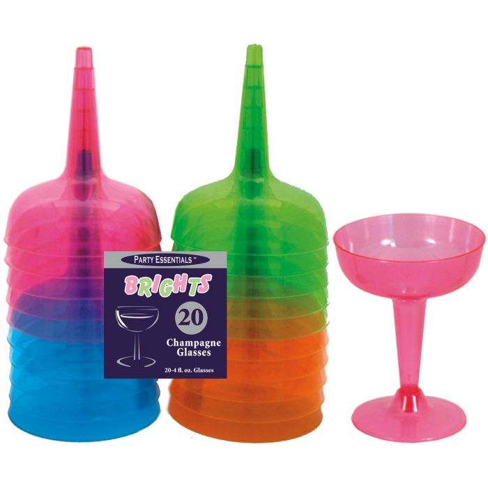 Brights Neon Plastic Champagne Glasses 4oz | 20ct