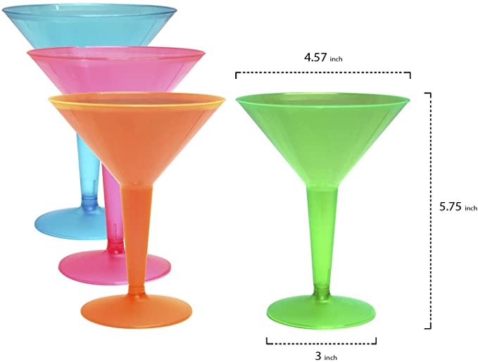 Neon Plastic Martini Glasses 8oz. | 12ct