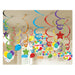 An image of a 24 count Birthday Celebration Mega Value Pack hanging Swirls hanging from a ceiling.