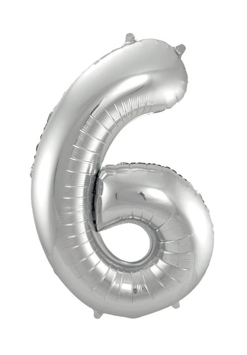 Air-filled Silver Number Balloon 6