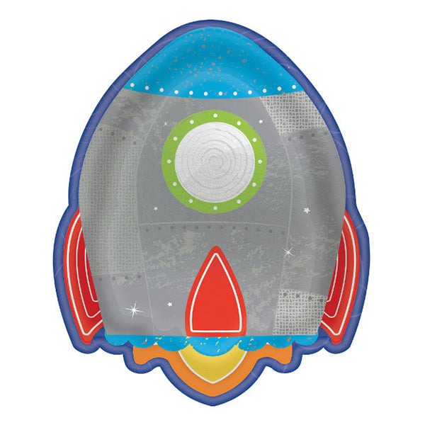 "Blast Off" Space Party Shaped Spaceship Plates 7" | 8ct