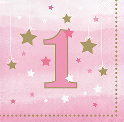 1st Birthday One Little Star Pink Napkins 5" | 16ct