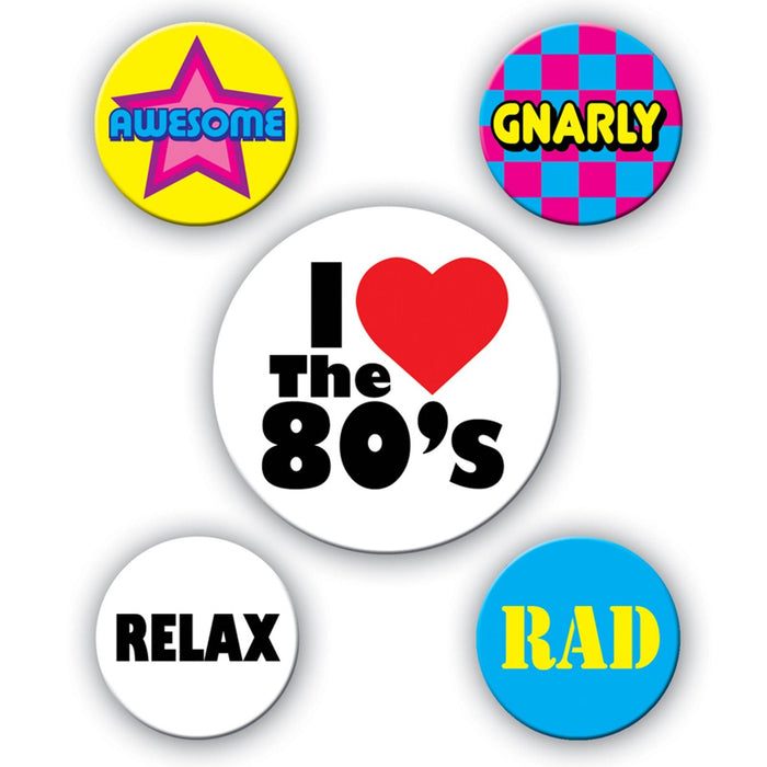 80's Party Buttons | 5ct