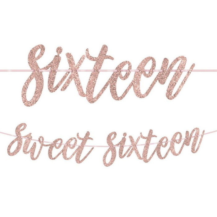 Sweet Sixteen Glitter Letter Banner 12ft | 2pcs