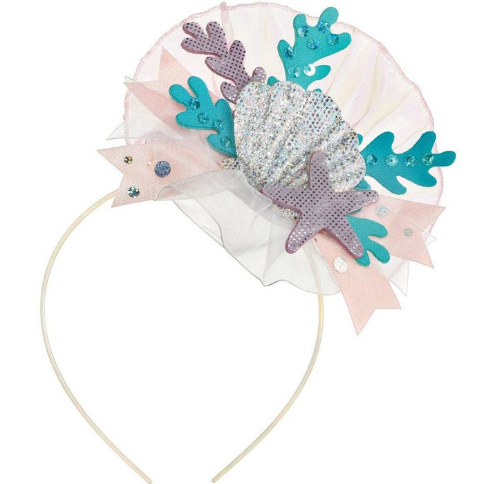 Iridescent Shimmering Mermaids Seashell Fabric & Plastic Headband, 4.5in x 9in | 1ct