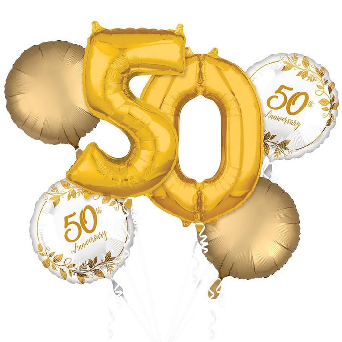 Gold 50th Anniversary Foil Balloon Bouquet | 6pc
