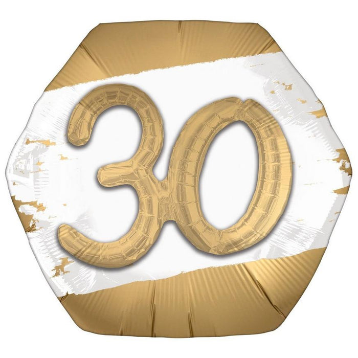 Golden Age Happy 30th Birthday Hexagonal Supershape Balloon, 30" | 1ct