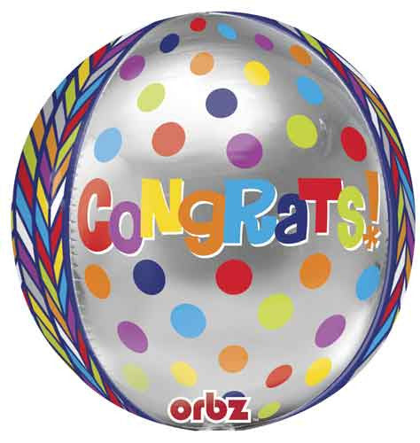 Polka Dots Congrats Orbz Balloon, 15'' | 1 ct