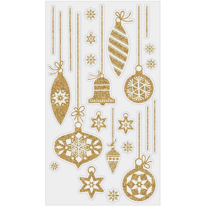 Christmas Glitter Gold Ornament Vinyl Cling Decals  | 17pc