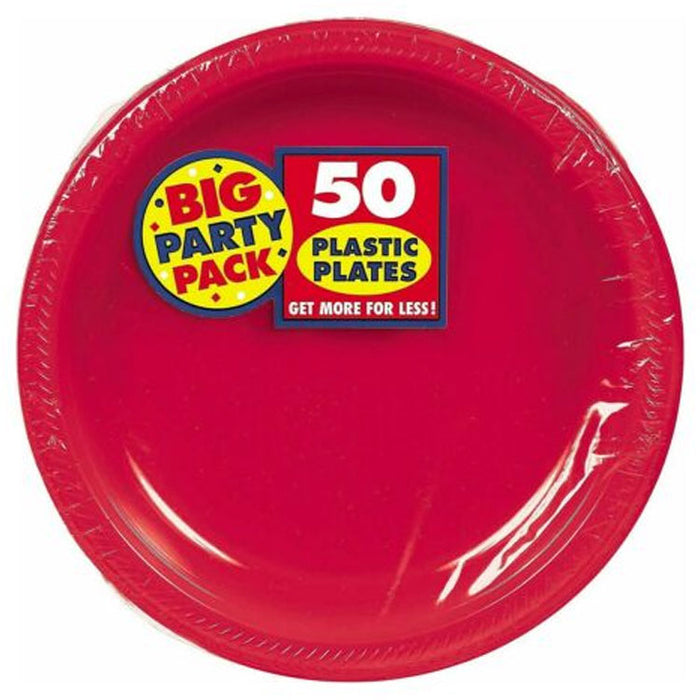 Apple Red Big Party Pack Plastic Plates 10.25" | 50ct