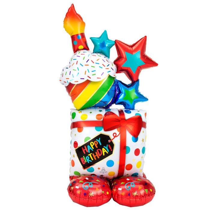 Happy Birthday Gift Stacker AirLoonz Balloon Uninflated 55" | 1ct