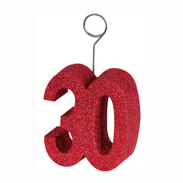 Red Glittered "30" Photo or Balloon Holder