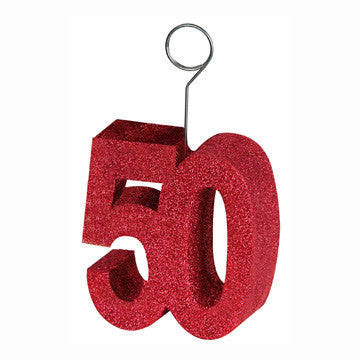 Red Glittered "50" Photo or Balloon Holder