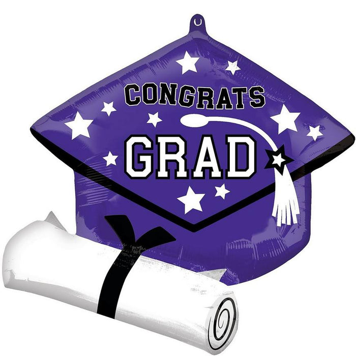 Graduation Grad Cap & Diploma Foil Balloon Purple 25" | 1ct