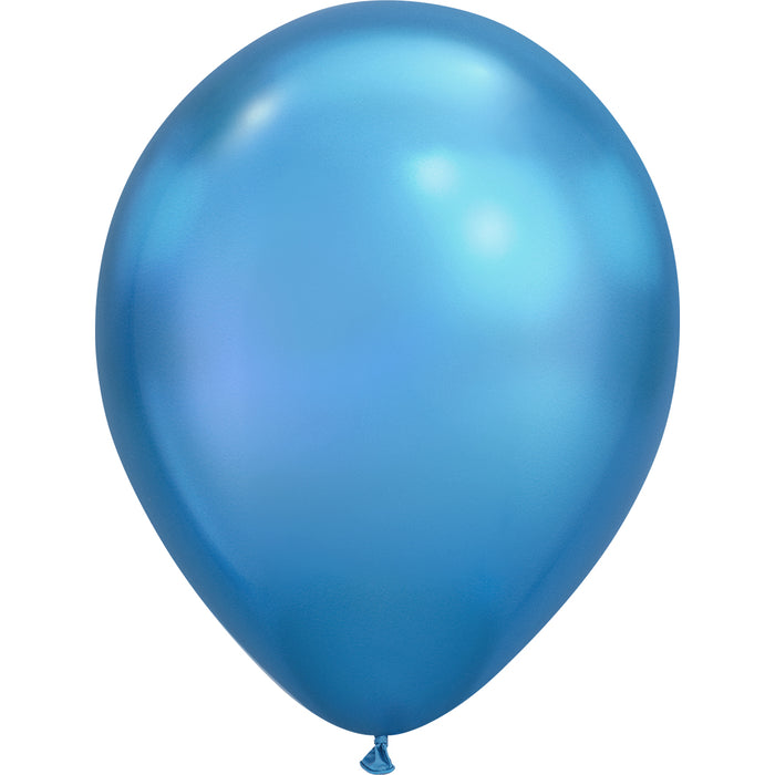 An inflated 11-inch Chrome Blue, Qualatex Latex Balloon.