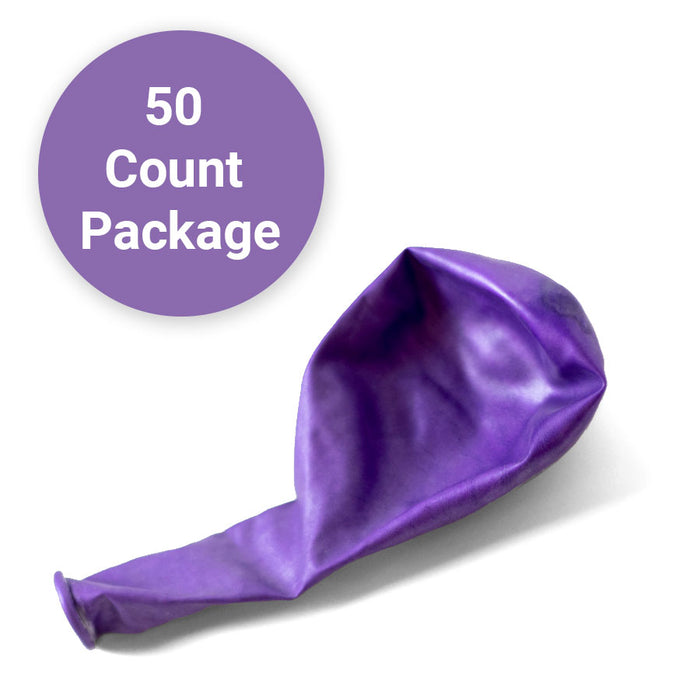A deflated 11-inch Chrome Purple, Qualatex Latex Balloon.