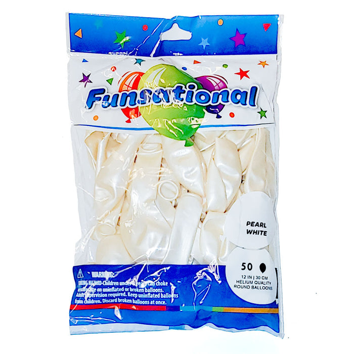 Pearl White Funsational 12" Latex Ballons | 50ct