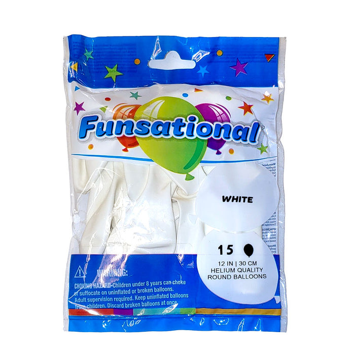 White Funsational 12" Latex Ballons | 15ct