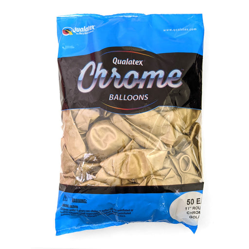 A bag of 11-inch Chrome Gold, Qualatex 11" Latex Balloons.