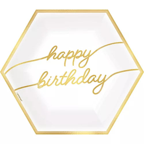 Golden Age Hexagon 9" Happy Birthday Paper Plates 8pk | 1ct