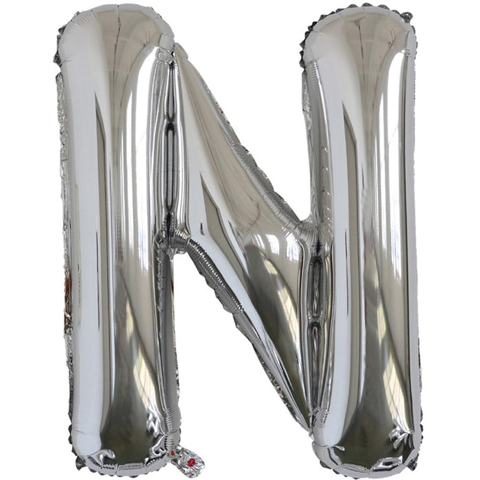 "N" Silver Jumbo Metallic Balloon | 1ct