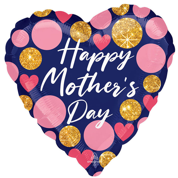 Mother's Day Navy & Glitter Dots Supershape Balloon 28" | 1ct