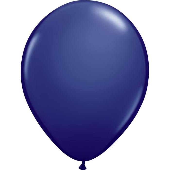 An inflated 11-inch Qualatex Navy Latex Balloon.
