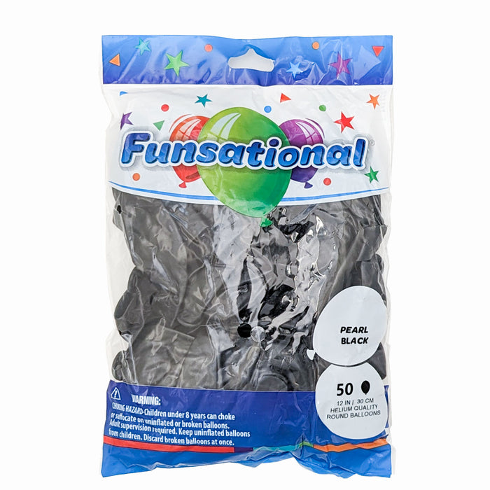 Pearl Black Funsational 12" Latex Ballons | 50ct