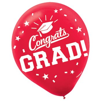 Graduation Red Flat Latex Balloons 12" | 15 ct