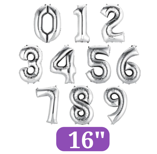 Air-filled Silver Number Balloons 16in