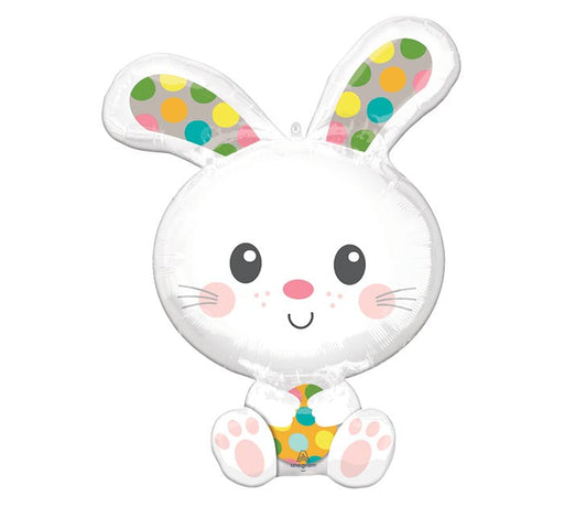An inflated 29" Easter Spotted Bunny Supershape Balloon.