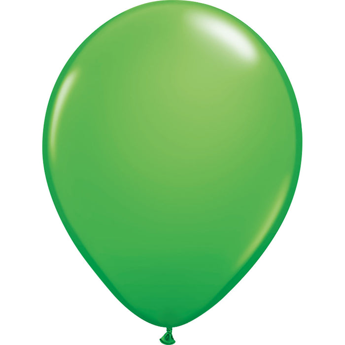 An inflated 11-inch Qualatex Spring Green Latex Balloon.