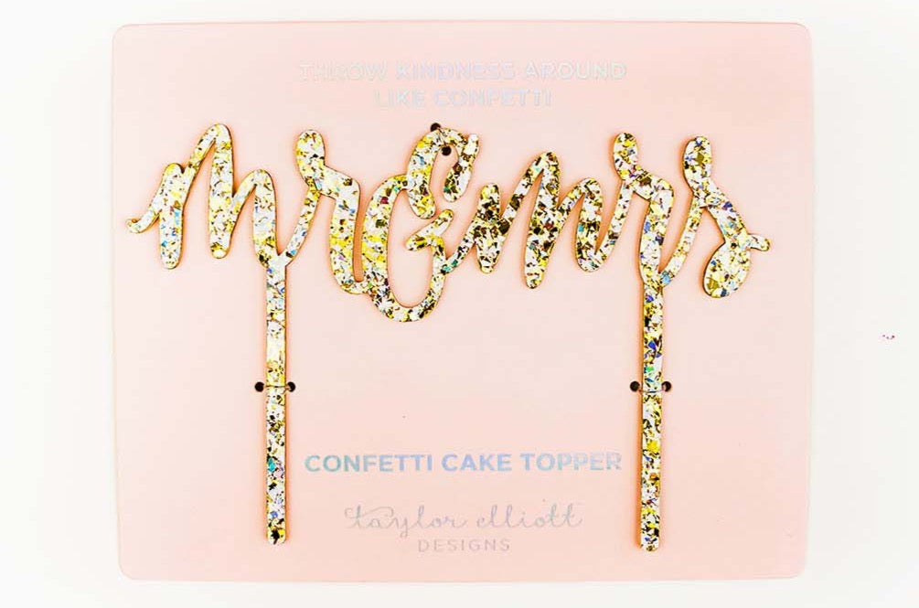 Pearl Confetti Cake Topper Mr & Mrs 8.5" | 1ct