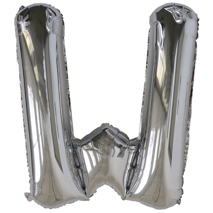 "W" Silver Jumbo Metallic Balloon | 1ct