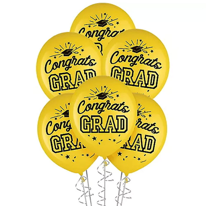 Graduation Flat Yellow Latex Balloons  12" | 15 ct