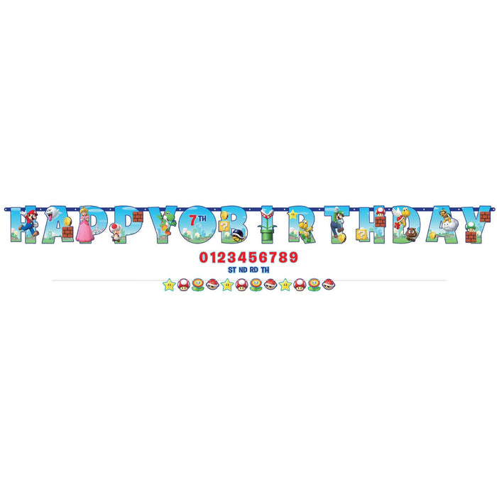 Super Mario Bros Happy Birthday Jumbo Customizable Letter Paper Banner | 1 ct