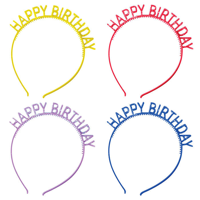 Happy Birthday Glitter Headbands 6" | 4ct