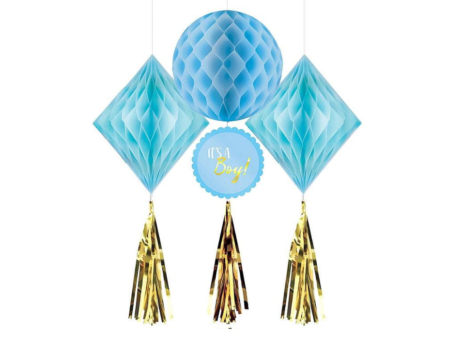Oh Baby Boy Honeycomb Decorations | 3ct