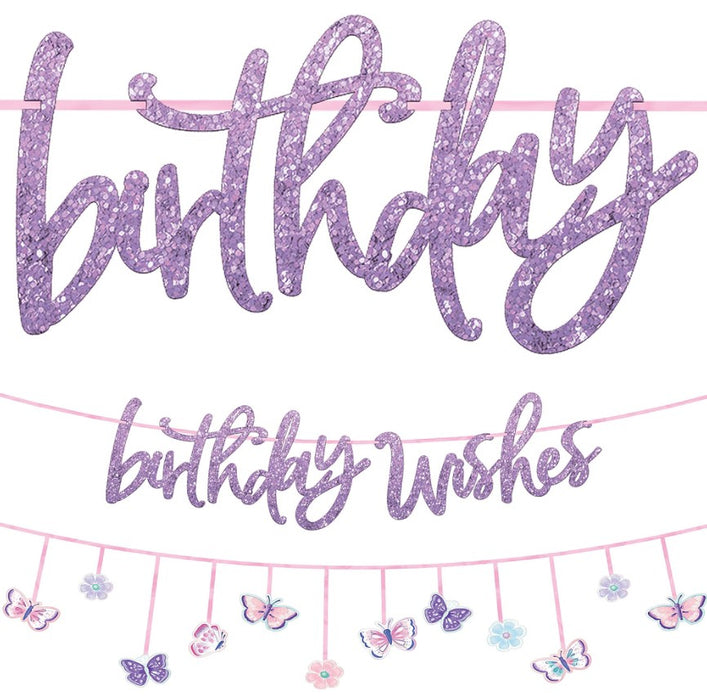 Glitter Birthday Wishes Flutter Banners | 2ct