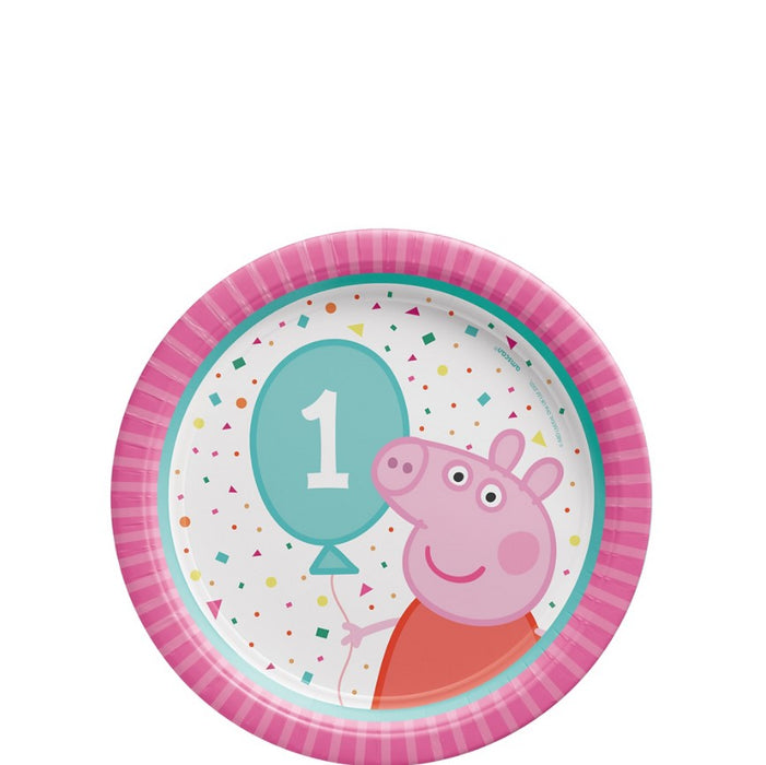 Peppa Pig Party 1st Birthday Dessert Plates 7in | 8ct