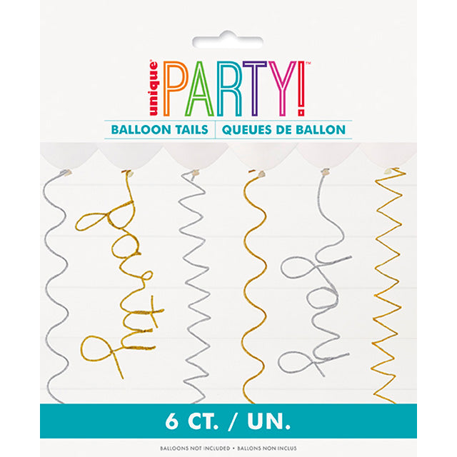 Silver & Gold Pipe Cleaner Balloon Tails 6pk  | 1ct