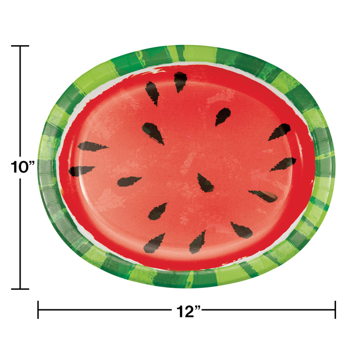 Oval Watermelon Paper Plates 12"x10" | 8ct