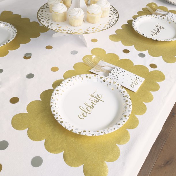 Gold Glitter Scalloped Placemats 17" | 8ct
