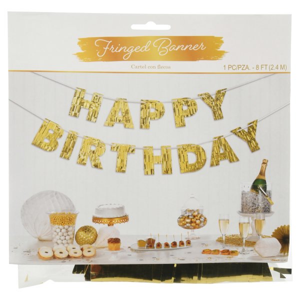 Golden Age Happy Birthday Fringed Banner 8ft | 1ct