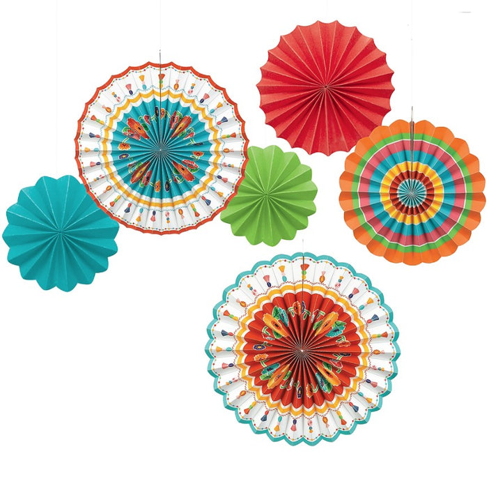 Fiesta Paper Fan Decorations | 6pc