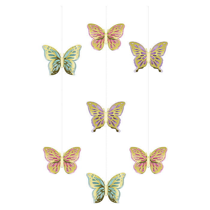 Butterfly Shimmer Hanging Cutouts 3.5' |3ct