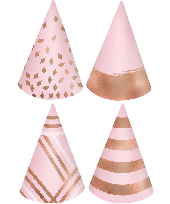 Metallic Blush Birthday Party Hats | 12ct