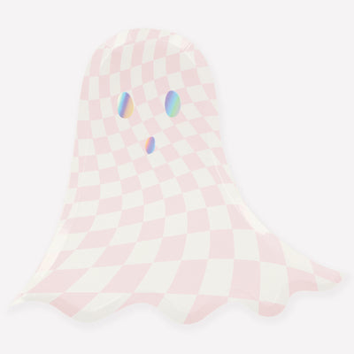 Meri Meri Halloween Pink Checker Ghost Plates 8ct