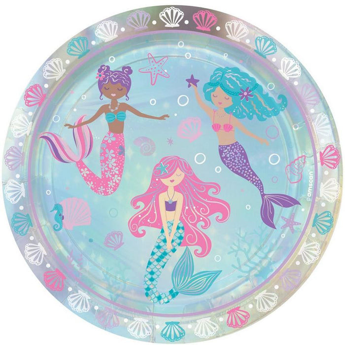 Iridescent Shimmering Mermaids Paper Lunch Plates, 9" | 8ct